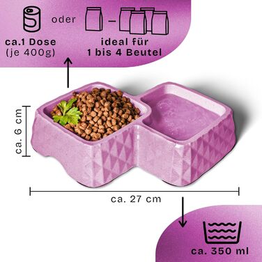 Набір мисок для котів та маленьких собак ne&no® з бамбука, фіолетовий (до 400г корму, 350мл води)