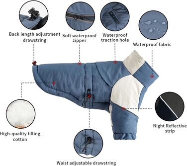 Зимовий теплий куртка для собак, розмір M, коричневий. Водонепроникний, регульований, світловідбиваючий. Для прогулянок на вулиці.