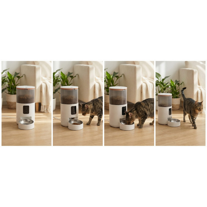 Автоматичний годівник для тварин з WiFi, пластиковий, біло-чорний, 3000 мл, 18.20 см