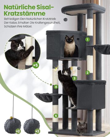 Комплекс для котів Kratzbaum XXL 213 см: Дряпка-стовп, будиночок, платформа, гамак - Сірий когтеточка для великих котів
