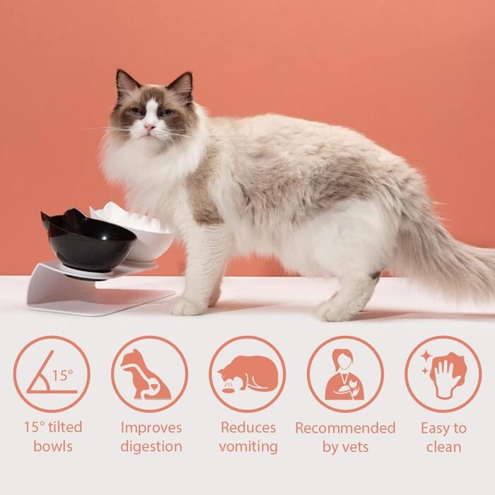 Антиблювотний ортопедичний котячий миска Leo's Paw, піднята на 15°, для корму і води, покращує травлення, знімна, нековзка підставка