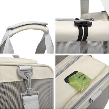 Велика переносна сумка для котів, собак, цуценят до 8 кг, з безпечними замками та регульованим плечовим ременем. Дихаюча, складана сумка-переноска для подорожей, до ветеринара, в авто та літак (Бежевий)