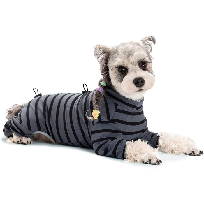 Зимовий теплий одяг для собак: теплий пуловер з бавовни, смугастий, регульований, світловідбиваючий, для малих та середніх собак, сірий, розмір M
