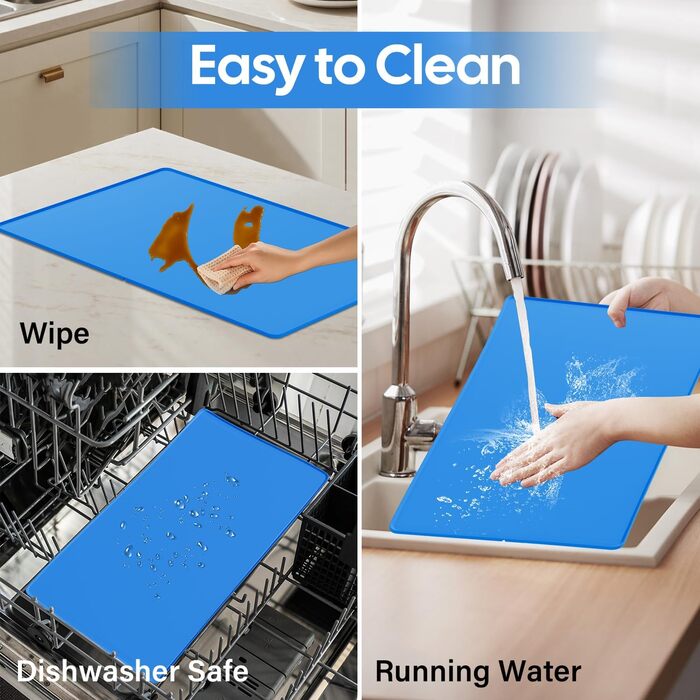 Килимок для корму для собак та котів з силікону харчової якості, з піднятими краями, неслизький, синій (L)