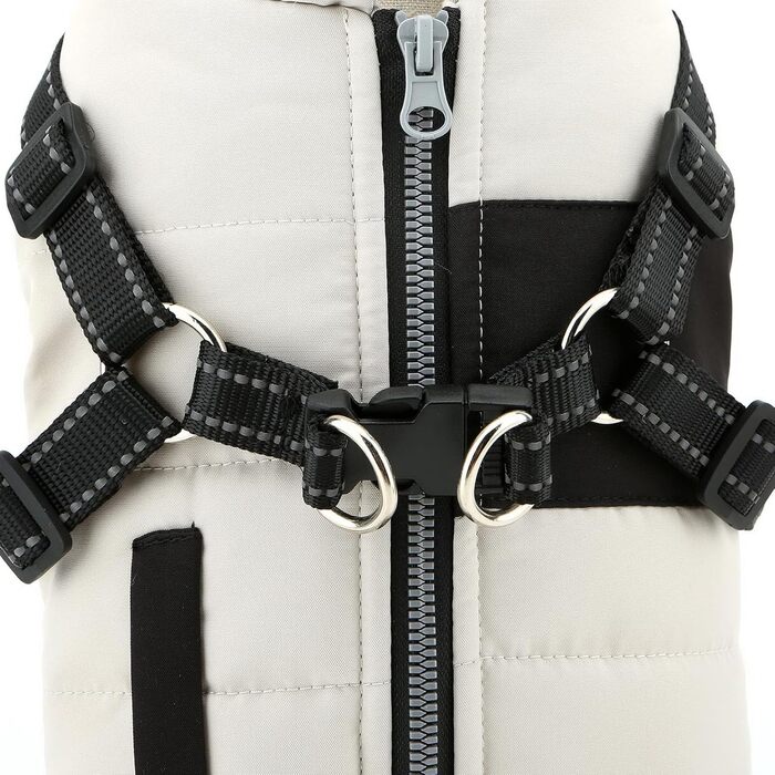 Теплий халат для тварин SMALLLEE_LUCKY_STORE з підкладкою з флісу, спортивна зимова куртка, жилет з повідком, D-подібний кільце, для маленьких собак та котів, світловідбиваючий, на блискавці, з підкладкою, чихуахуа, йоркширський тер'єр, (кремовий, L)