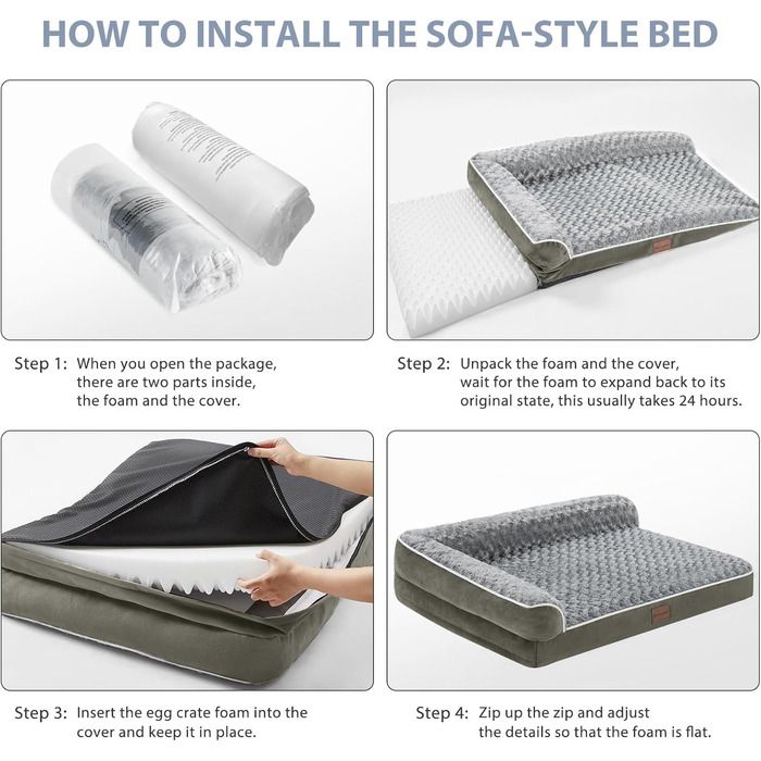 Ортопедичне собаче ліжко BFPETHOME для великих собак, вологостійке, знімний та пральний чохол, антиковзаюча підкладка, темно-зелене, 91x69x16 см