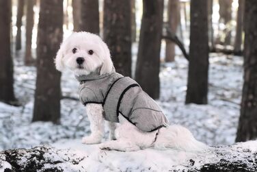 Шлейка для собак Flamingo Hundemante Winter – Igu, 50 см, тепла та модна, поліестер, водовідштовхувальна, ізотермічна, з відбиваючими елементами, захист грудей та живота, отвір для повідка (Сірий, XXS)