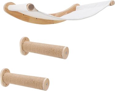 Настінна гамак для котів, комплект для лазіння з масиву дерева з котячою сходинкою - стабільне котяче ліжко, економне місце для сну, лазіння та відпочинку (гамак для котів + 2 сходинки)