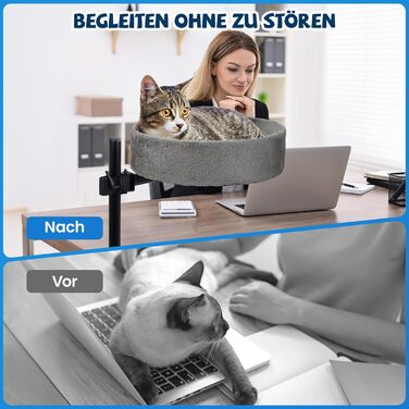 BSWAY Лежанка для кота на стіл - без свердління, 360° обертання, регульована висота. Підвищена котяча лежанка над столом. Тримає кошеня/кота близько, робочий простір чистий. (Темно-сірий, XL)