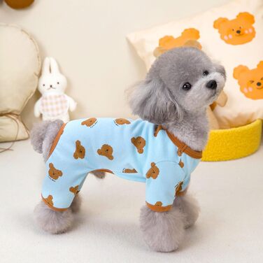 Піжама для собак AXIIJGL, бавовна, еластична, цільнокроєна, зручна, для французького бульдога, X-Large, блакитна, з малюнком ведмедика