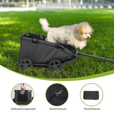 Складаний візок для маленьких тварин: зручний транспорт для собак та котів з килимком та сумкою (темно-зелений, чорний)