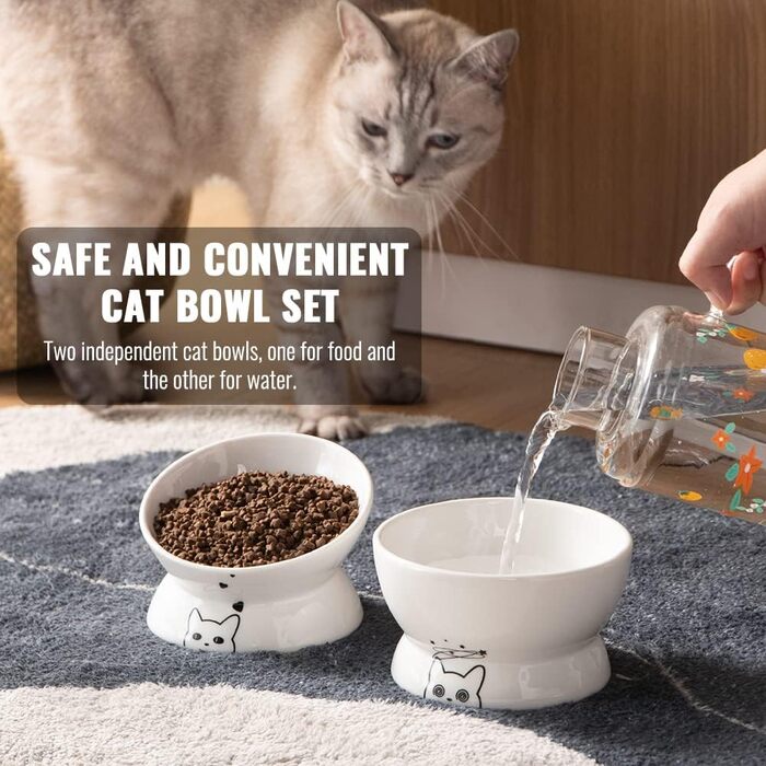 Набір мисок для котів SWEEJAR: підняті годівниця та поїлка, 2 шт (білий)