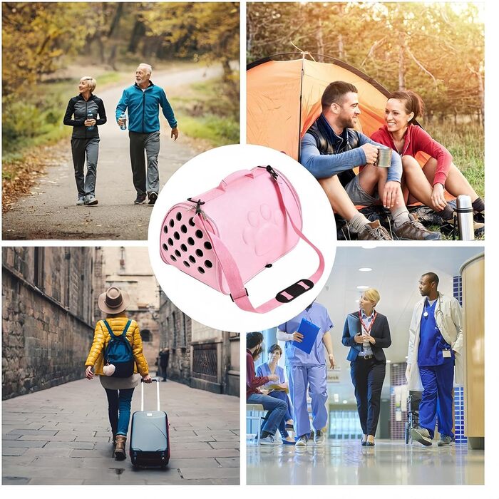 Зручна переноска для тварин з регульованим плечовим ременем - дихаюча переноска для вигулу - для подорожей, походів, літаків, кемпінгу, до ветеринара, в місто та як рюкзак (Рожева, M)