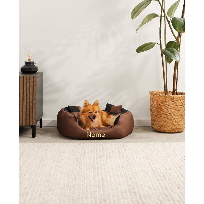 Килимок для собак Lionto 4-в-1 з двостороннім подушкою, 65x50 см, міцний Оксфорд, водонепроникний, з глибоким входом для собак та котів, чорний/коричневий (з нанесенням імені)