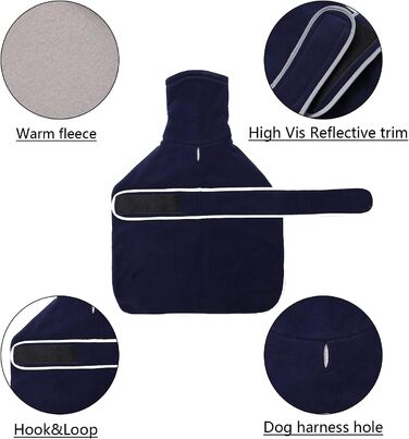 MOREZI Зимова куртка для собак, утеплена флісовою підкладкою, з регульованою застібкою-липучкою та відкидним коміром. Підходить для такс та собак середніх розмірів, колір: темно-синій, розмір S (довжина спини: 36-38 см)