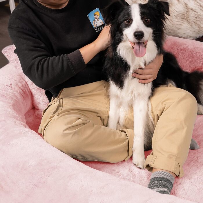 Велике ліжко для собак та людей FURRYFECTION, 180x114x35.6 см, рожеве, з ковдрою та подушкою