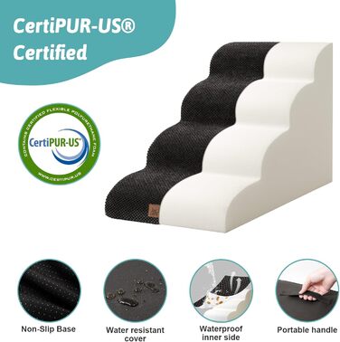 Сходинки для собак - 50 см, для маленьких собак, з високощільним губчатим матеріалом, знімний та миючий чохол, неслизьке дно, 4 сходинки, (Чорний, 4 сходинки (40x72x50 см))