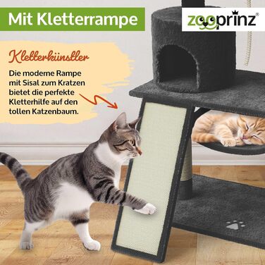 Дерево для котів XXL Zooprinz, преміум когтеточка з товстими сизалевими стовпами, ігрова зона, гамак, будиночок, іграшки, темно-сірий