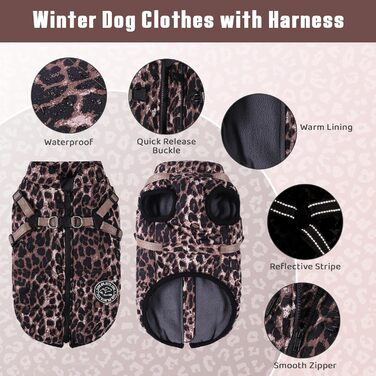 Теплий зимовий одяг для собак Avlot: куртка з флісу, водонепроникна, для холодної погоди (XXL, Коричневий)