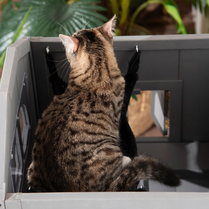 Будиночок-шафа для кота з лотком, дерево, 59x55x109 см, сірий