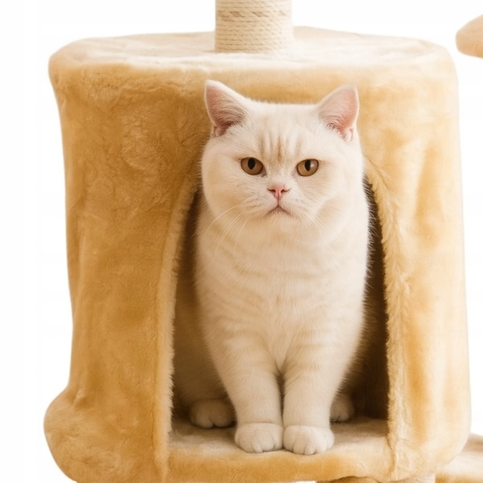 Високий когтеточка-комплекс бежевий, 138 см, 4 рівні — для кошенят та кількох котів