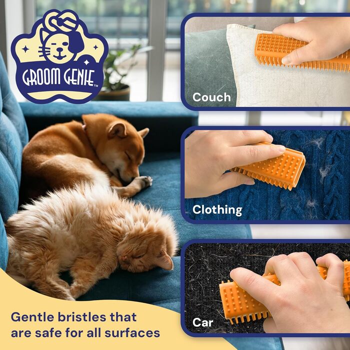 Щітка для видалення шерсті Groom Genie Magic Pet Block для собак і котів, для меблів, килимів, одягу, колір помаранчевий