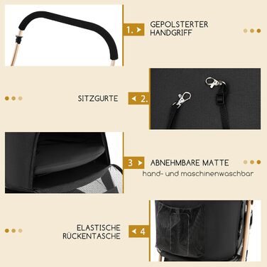 Візок для собак COSTWAY 3 в 1, чорний, до 15 кг, з сітковими вікнами та регульованим козирком