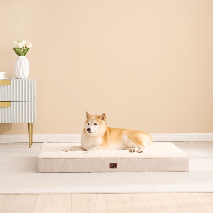Ортопедичне ліжко для собак середніх порід EHEYCIGA 89x58x9 см, м'яке, знімний чохол, підходить для перевезення, Kamel