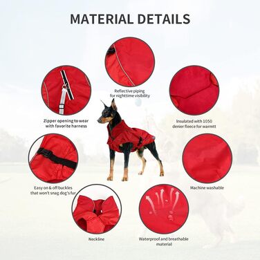 Водонепроникний зимовий теплий дощовик для собак, тепла куртка з флісовою підкладкою, регульована зимова куртка для великих собак (2XL, Червоний)