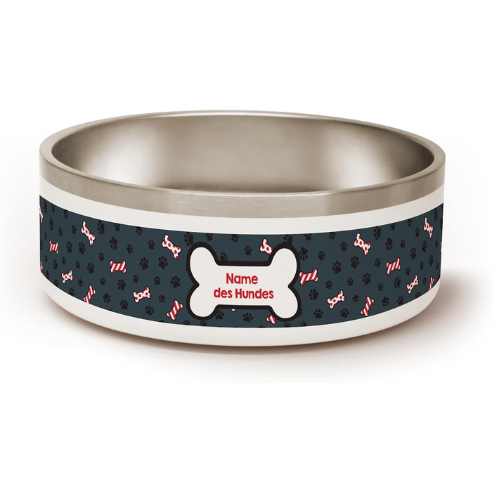 Набір для годування собак PICANOVA з іменем: миска та контейнер для ласощів у різдвяному дизайні. Керамічний набір для собак як подарунок для власників домашніх тварин. Дизайн Candy Bones.