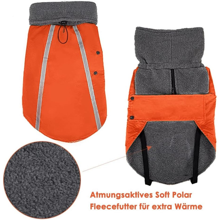 Зимова куртка для собак SlowTon з нашийником-гетром, світловідбиваючими смугами, регулюванням, водонепроникна, вітронепроникна, для цуценят, м'яка, червона, розмір L+