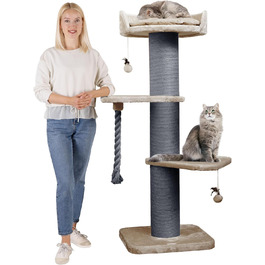 HAPPYPET Premium Когтеточка для великих котів Freddy 150 см, стійке дерево для кішок Мейн-Кун, натуральний сизаль, стовпи 20 см, колір капучино