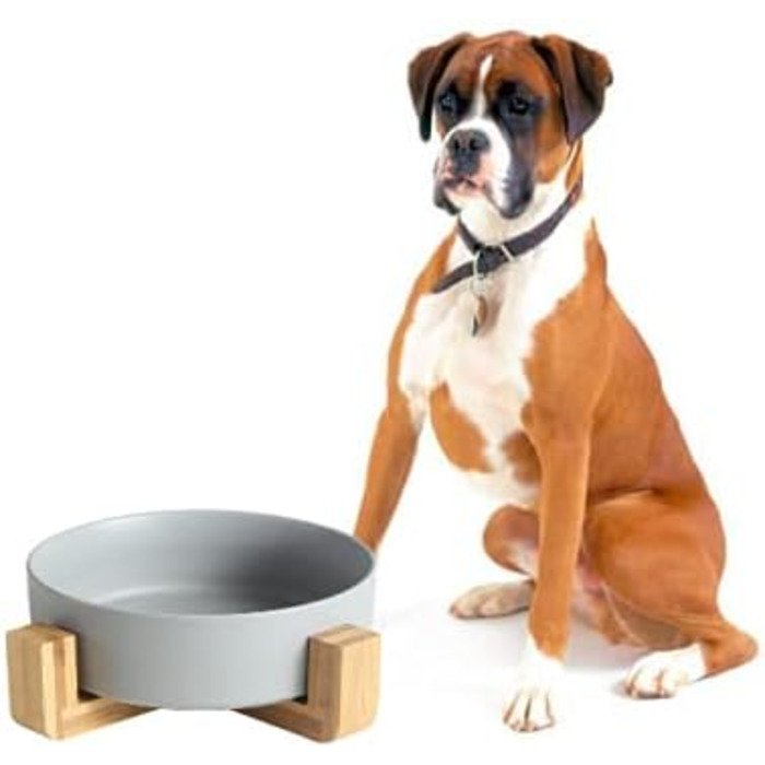 Миска для собак з кераміки з бамбуковим тримачем, сірого кольору, 20,5 см