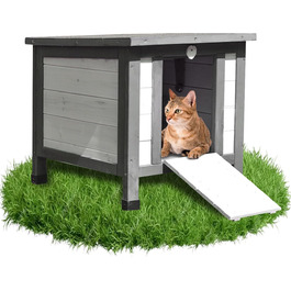 Будинок для котів Melko сірий/білий 50x45x43 см з відкидною кришкою та пандусом, зимовий