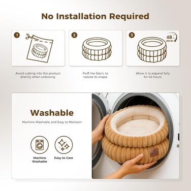 Кругле ліжко для котів та маленьких собак PAWZ Road, 51x51x20 см, коричневе (M)