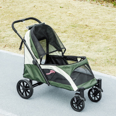 PawHut Dog Buggy Dog Buggy Foldable для великих собак і кішок до 30 кг Cat Buggy з подушками Сітчасті вікна Двері Сумка для зберігання Cat Buggy з страхувальними тросами, гальмами, баггі темно-зелений | Аосом