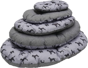 Матрац для собак Rosewood All Seasons Oval – великий, 94 см – двосторонній, з принтом собак & сірий, з виглядом льону – можна прати, зручний & для використання цілий рік (довжина 49 x ширина 67 x висота 7 см)