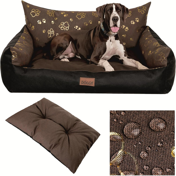 Ліжко для собак - лежанка для тварин, кошик для котів - ліжко для собак маленьких, середніх та великих порід - подушка для собак - собаче ліжко - лежанка для собак - місце для сну - 63x48 см - (XXXL - 131x104 см, Колір: коричневий з лапами)