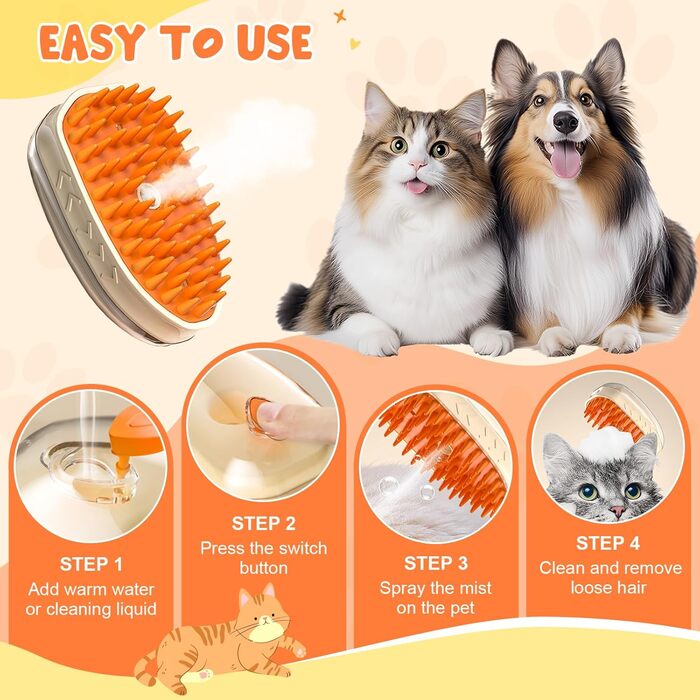 Двокомплект щіток для котів з парою та ультрафіолетовим світлом, 3-в-1: чищення, стрижка, масаж. Підходить для довгої та короткої шерсті, також для собак