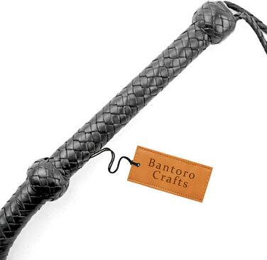 Преміум бичача плеть з чорної шкіри Bantoro Crafts, 12 косичок, довжина 0,9-2,4 м, для верхової їзди