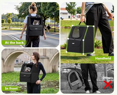 Рюкзак для кота Pecute з сітчастим вікном, чорний, до 6 кг