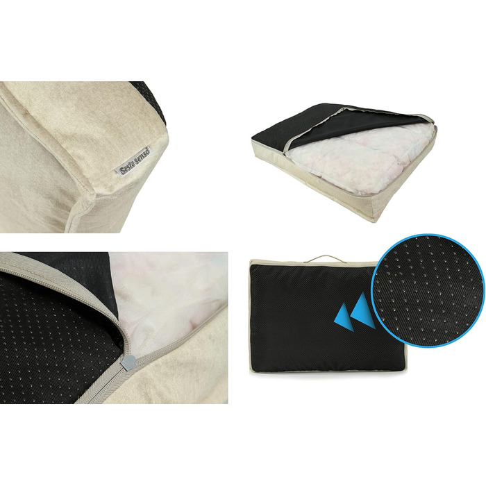 Килимок для собак Sesto Senso Premium, прямокутний, 100x70 см, Memory Foam, знімний чохол, сірий мишачий (M, Model 1 - Ecru - Elfenbein)