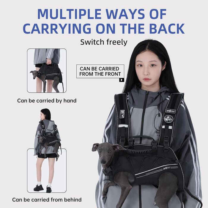 Сумка-переноска та повід для собак, повід для собак з підтримкою, регульовані, дихаючі, м'які ремені для собак, ідеально підходить для собак з обмеженими можливостями, розмір M (4–8) кг, чорний