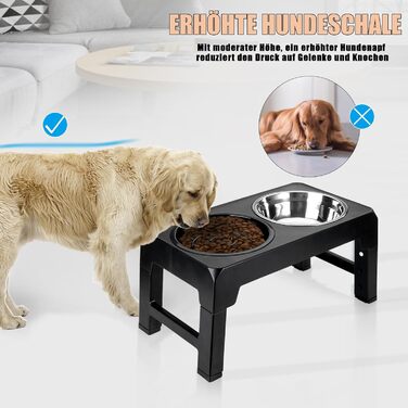 Підвищена годівниця для собак з регулюванням висоти, 4 положення, 2 миски з нержавіючої сталі та 1 миска для повільного годування, станція для годування собак великих, середніх та маленьких порід