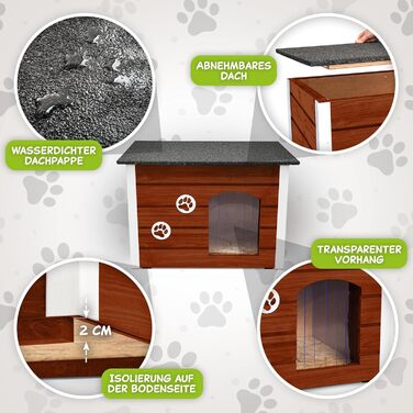 Будка для собак Outentin - XL, 76x60x60 см, тепла та вологостійка, для середніх собак, сучасний дизайн, горіховий колір