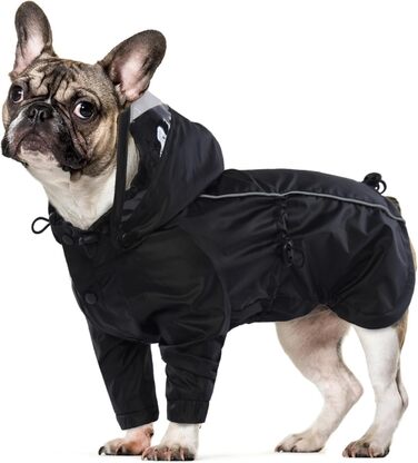 Водонепроникний дощовик для собак, чорний, розмір S. Дощовик для маленьких собак з капюшоном, на кнопках.