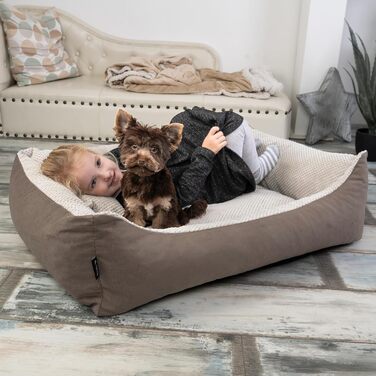 М'яке ліжко для собак Teo 80x60 см, знімний чохол, коричнево-бежеве, 80 x 60 x 20 см