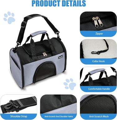 Транспортна сумка для котів та собак, дихаюча та складна, переноска для котів з регульованим плечовим ременем, знімна плюшева підстилка (Сірий, S)