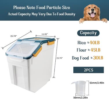 Контейнер для зберігання корму для собак AnRui, 13,6 кг, блакитний, з герметичним кришкою, для корму котів, зерна, мюслі, круп, борошна, органайзер