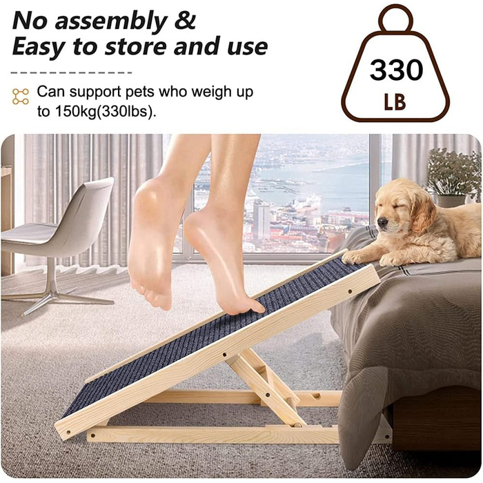 Рампа для собак Efan з масиву дерева, регульована висота, до 150 кг, для автомобілів та вантажівок (70 x 35 см, H30-40 см)